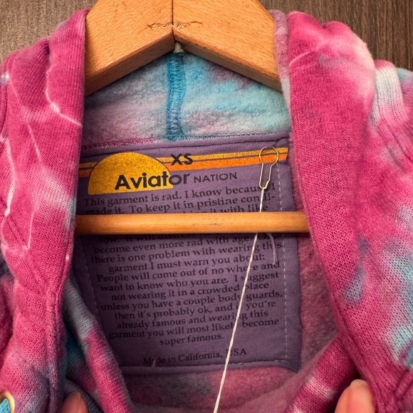 NWT AVIATOR NATION NINJA PULLOVER HOODIE SIZE XS TIE DYE TURQUOISE - Picture 6 of 10